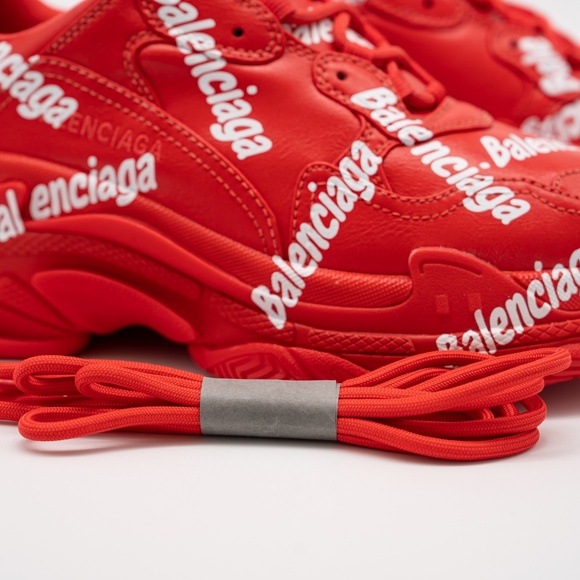 size 8 us 41eu - Balenciaga Triple S All Over Tomato Red White Allover Print - Picture 11 of 14